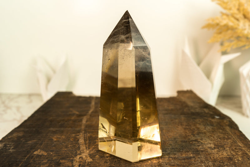 Natural Real Citrine Obelisk Tower, AAA Water-Clear Honey Orange Citrine