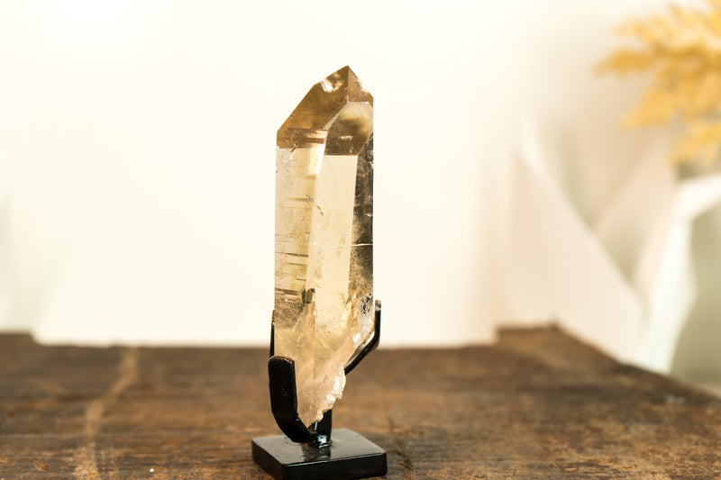 Small Real Citrine Crystal Quartz with Lemurian Lines, AAA Water-Clear Light-Yellow Citrine