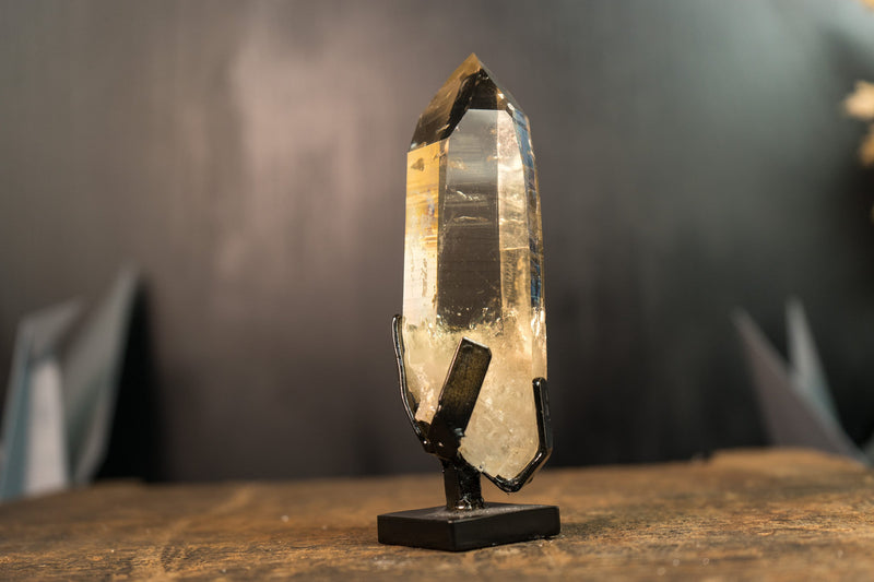 Small Real Citrine Crystal Quartz with Lemurian Lines, AAA Water-Clear Light-Yellow Citrine