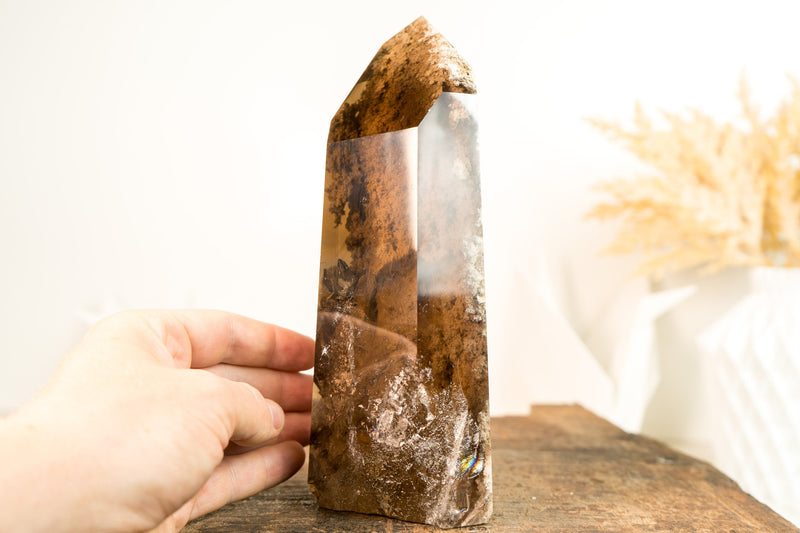 Natural Smoky Citrine Quartz with Landscaped Lodolite Garden Quartz