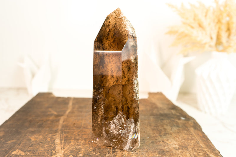 Natural Smoky Citrine Quartz with Landscaped Lodolite Garden Quartz