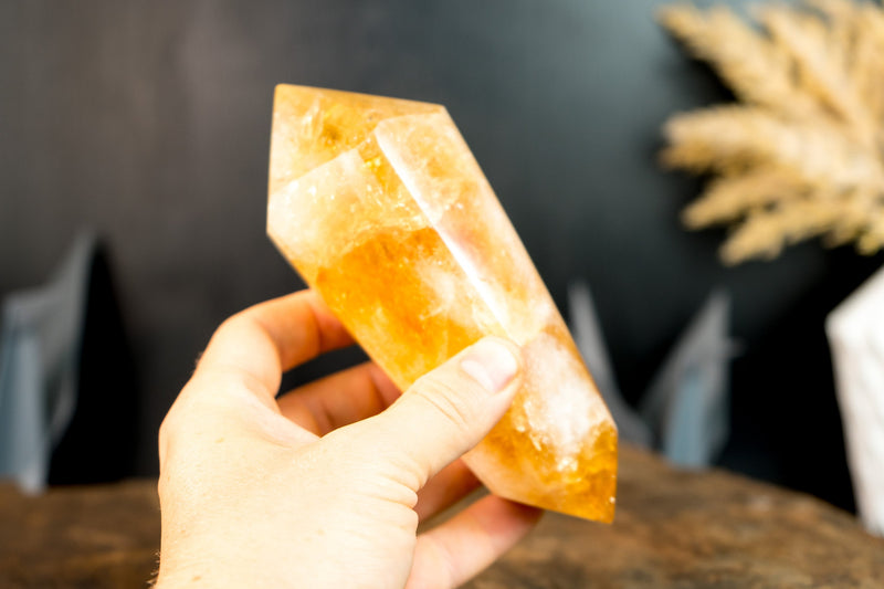 X-Large Natural Brazilian Citrine Crystal Point, Double-Terminated