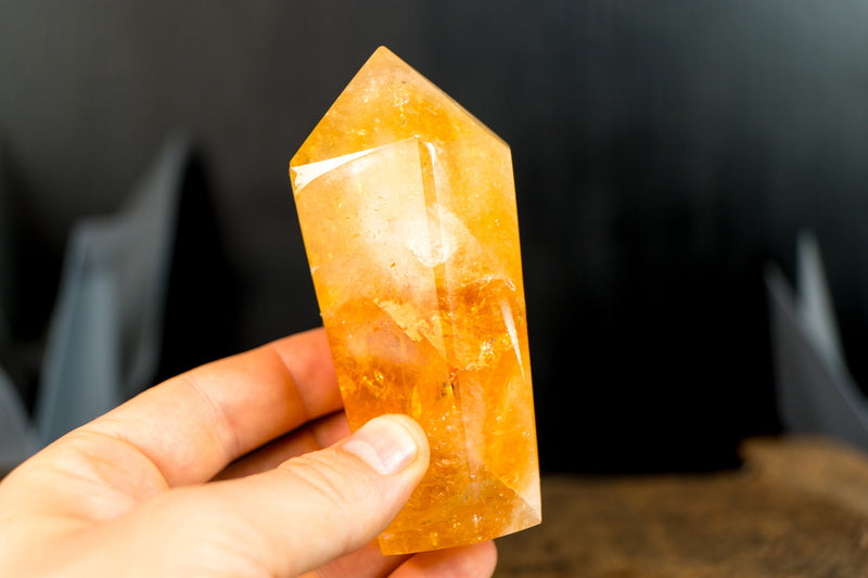 Large Natural Brazilian Citrine Crystal Point, Deep Orange