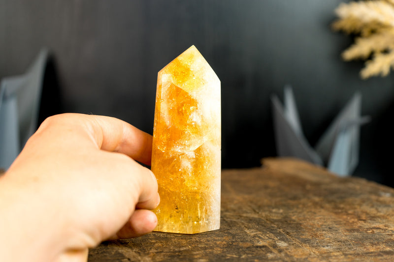 High-Grade Brazilian Citrine Obelisk Generator with Deep Orange Citrine