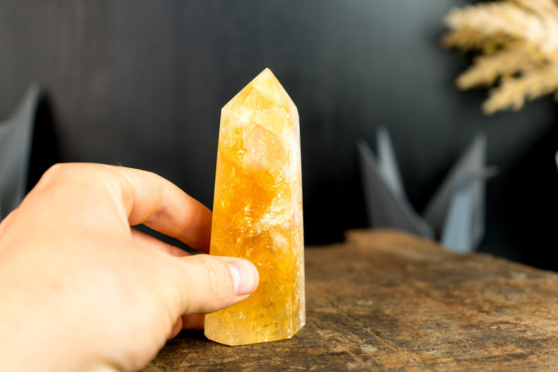 High-Grade Brazilian Citrine Obelisk Generator with Deep Orange Citrine