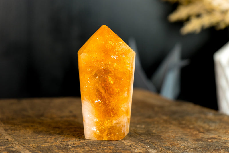 High-Grade Brazilian Citrine Obelisk with Deep Orange Citrine Color