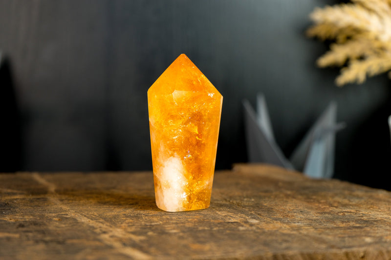 High-Grade Brazilian Citrine Obelisk with Deep Orange Citrine Color