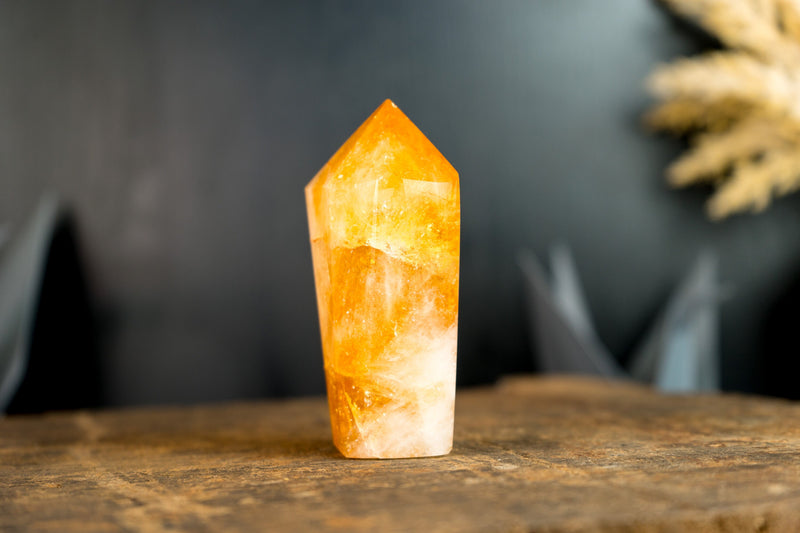 High-Grade Brazilian Citrine Obelisk with Deep Orange Citrine Color