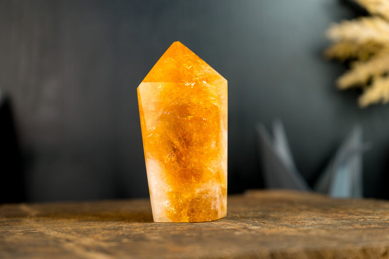 High-Grade Brazilian Citrine Obelisk with Deep Orange Citrine Color