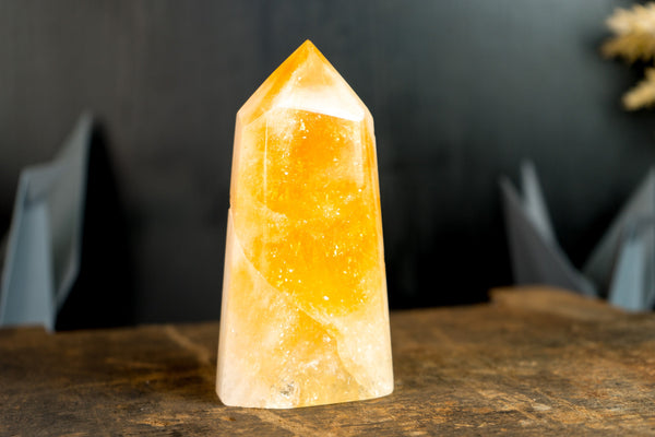 Large Brazilian Citrine Obelisk Point with Deep Orange Citrine Color