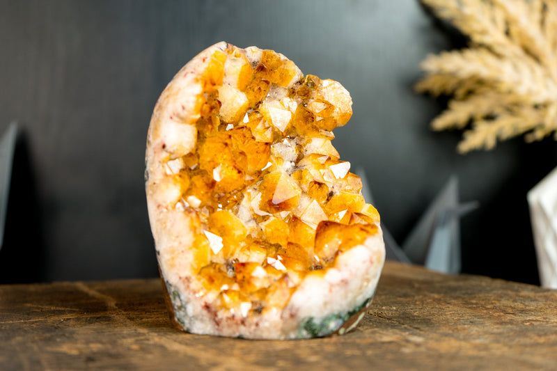 Small High-Grade Citrine Cluster with Flower Formations and Orange Citrine Druzy