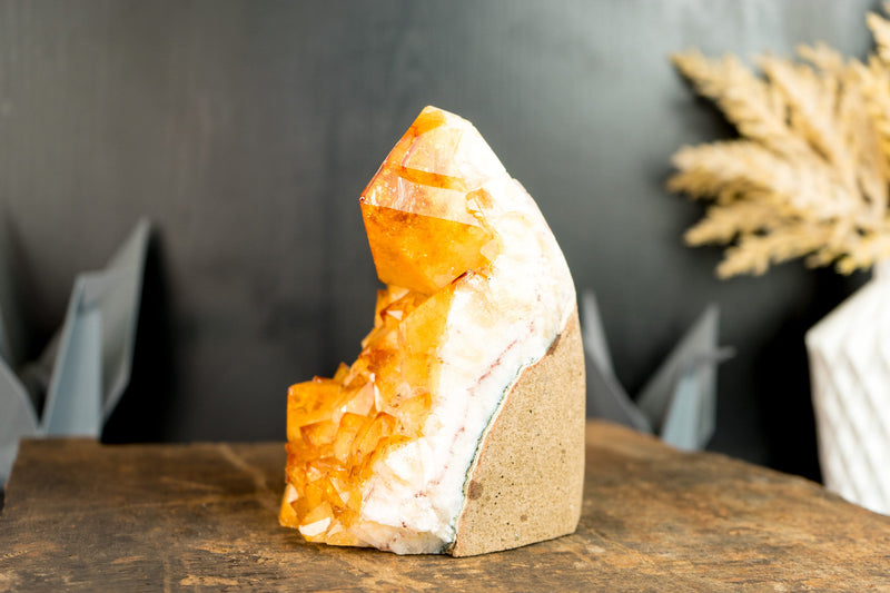 Citrine Cluster with Rare Large Citrine Point, Orange Citrine Color, Intact