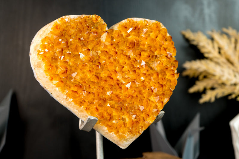 Gorgeous Large Golden Orange Citrine Heart with Sparkly Citrine Druzy