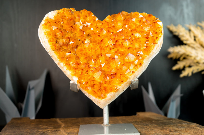 Gorgeous Large Golden Orange Citrine Heart with High-Grade Citrine Druzy