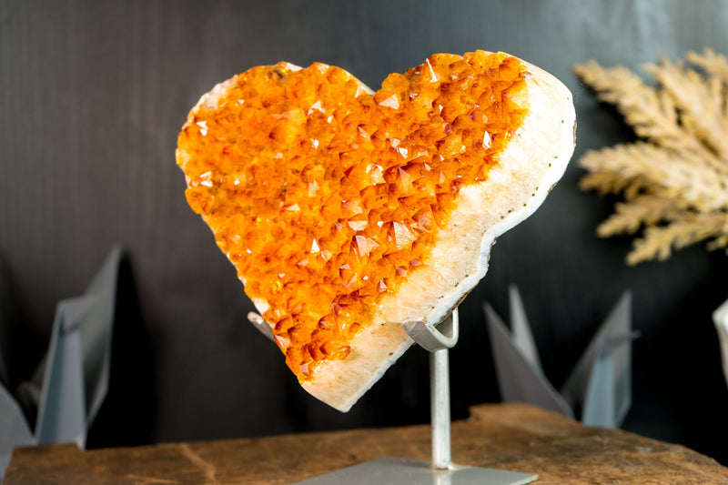 Gorgeous Large Golden Orange Citrine Heart with High-Grade Citrine Druzy