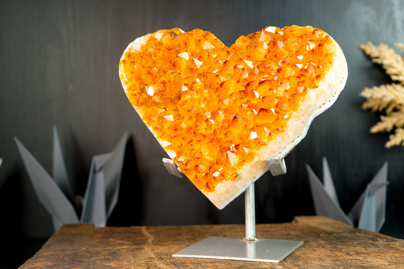 Gorgeous Large Golden Orange Citrine Heart with High-Grade Citrine Druzy