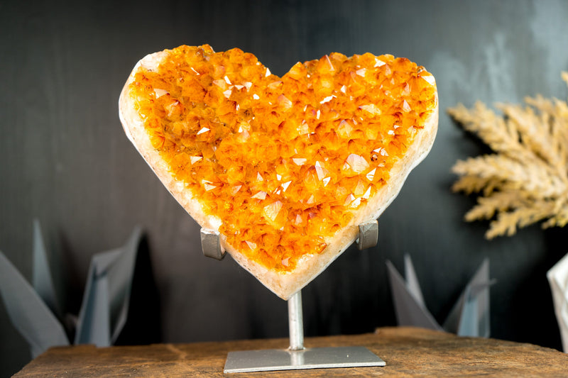 Gorgeous Large Golden Orange Citrine Heart with High-Grade Citrine Druzy