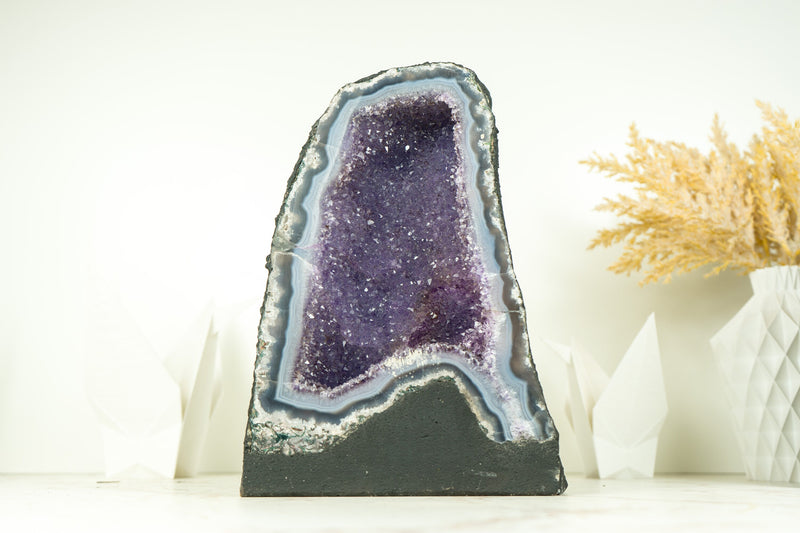 Small Blue Lace Agate Geode with Galaxy Lavender Amethyst Druzy