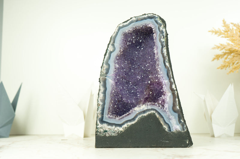 Small Blue Lace Agate Geode with Galaxy Lavender Amethyst Druzy
