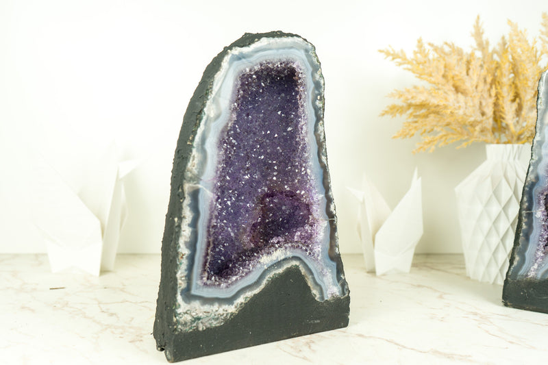 Small Blue Lace Agate Geode with Galaxy Lavender Amethyst Druzy