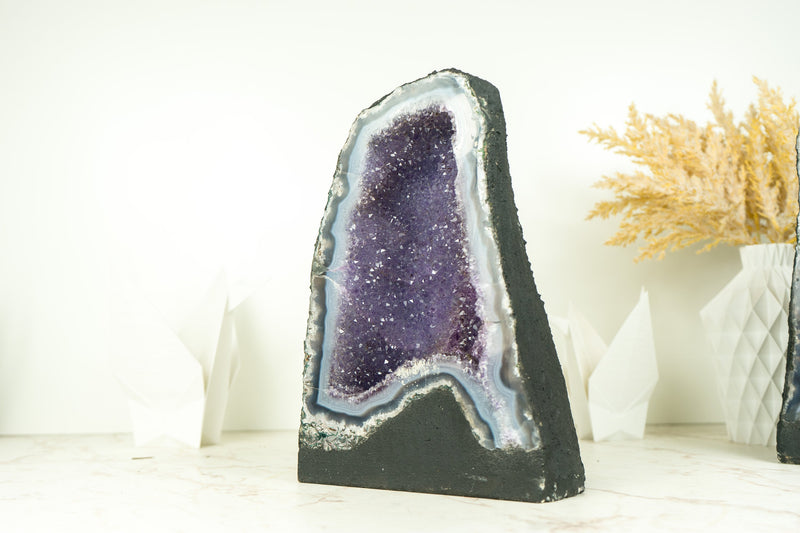 Small Blue Lace Agate Geode with Galaxy Lavender Amethyst Druzy