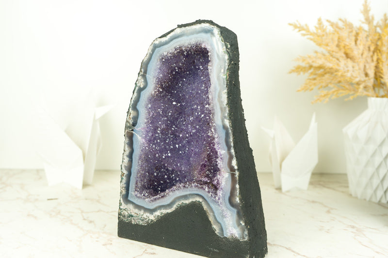 Small Blue Lace Agate Geode with Galaxy Lavender Amethyst Druzy