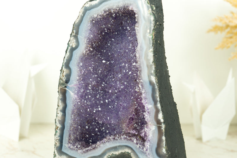 Small Blue Lace Agate Geode with Galaxy Lavender Amethyst Druzy