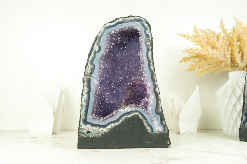 Small Blue Lace Agate Geode with Galaxy Lavender Amethyst Druzy