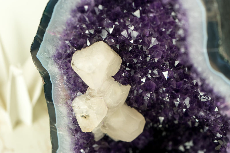 Gorgeous Amethyst Geode with Deep Purple Amethyst Druzy, Blue Lace Agate, and Calcite Formation