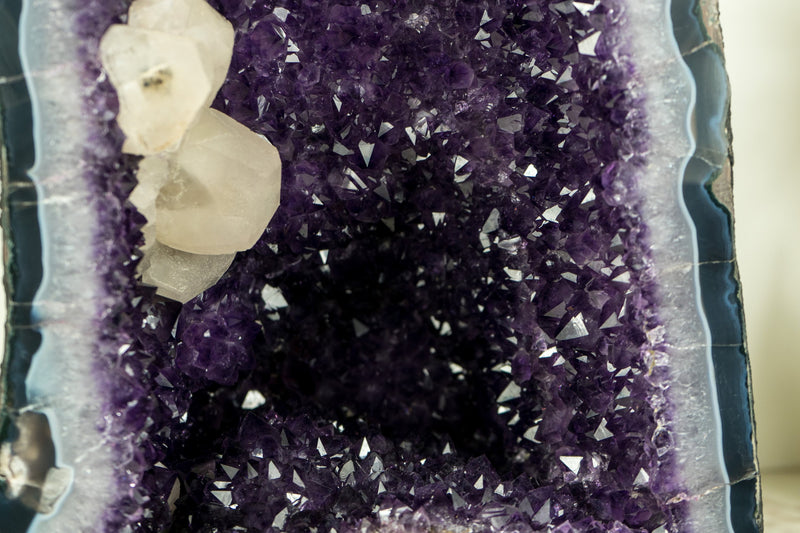 Gorgeous Amethyst Geode with Deep Purple Amethyst Druzy, Blue Lace Agate, and Calcite Formation