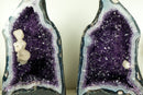 Pair of Rare Amethyst Geodes with Deep Purple Amethyst Druzy, Blue Lace Agate, and Calcite Inclusions