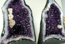 Pair of Rare Amethyst Geodes with Deep Purple Amethyst Druzy, Blue Lace Agate, and Calcite Inclusions