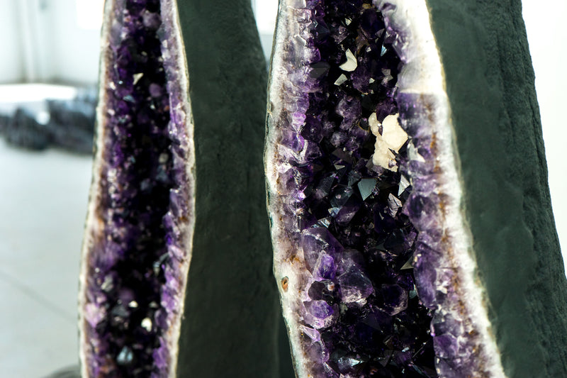 5.7 Ft Tall, 750 Lb Amethyst Cathedral Geodes Pair with AAA High-Grade Deep Purple Amethyst