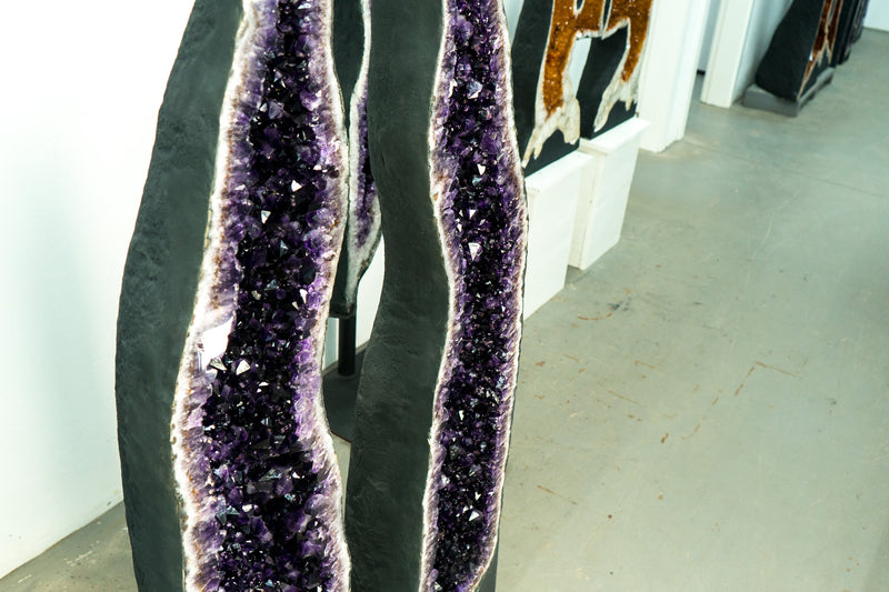 5.7 Ft Tall, 750 Lb Amethyst Cathedral Geodes Pair with AAA High-Grade Deep Purple Amethyst