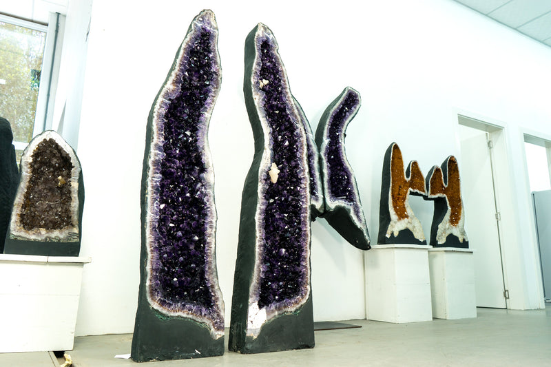 5.7 Ft Tall, 750 Lb Amethyst Cathedral Geodes Pair with AAA High-Grade Deep Purple Amethyst