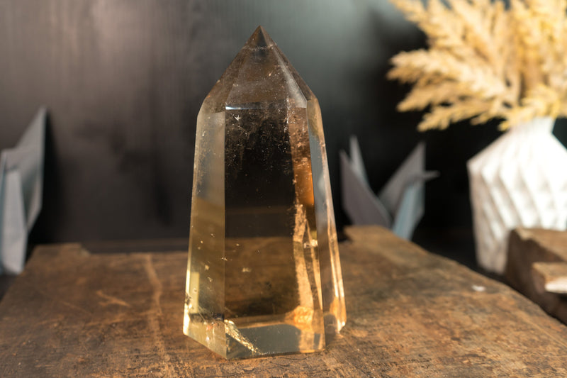 Natural Real Citrine Obelisk Tower, AAA Water-Clear Honey Orange Citrine