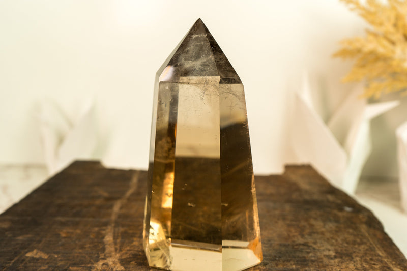 Natural Real Citrine Obelisk Tower, AAA Water-Clear Honey Orange Citrine