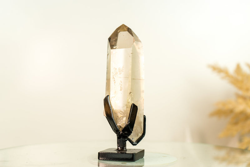 Small Real Citrine Crystal Quartz with Lemurian Lines, AAA Water-Clear Light-Yellow Citrine