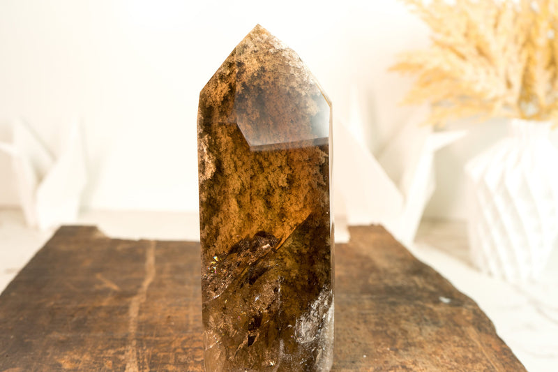 Natural Smoky Citrine Quartz with Landscaped Lodolite Garden Quartz