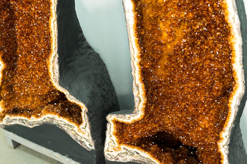 Pair of Giant Citrine Cathedral Geodes (5.71 Feet) with AAA Deep Orange Druzy - E2D Crystals & Minerals