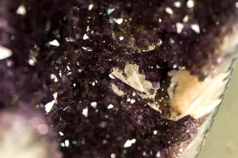 Pair 5 Ft Tall Large Amethyst Geode Cathedrals with Sparkly Lavender Amethyst, Calcite, and Goethite Inclusions