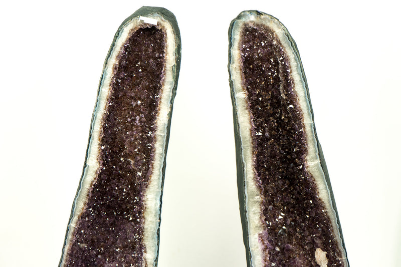 Paar 5 Fuß hohe große Amethyst-Geodenkathedralen mit funkelnden Einschlüssen aus Lavendel-Amethyst, Kalzit und Goethit