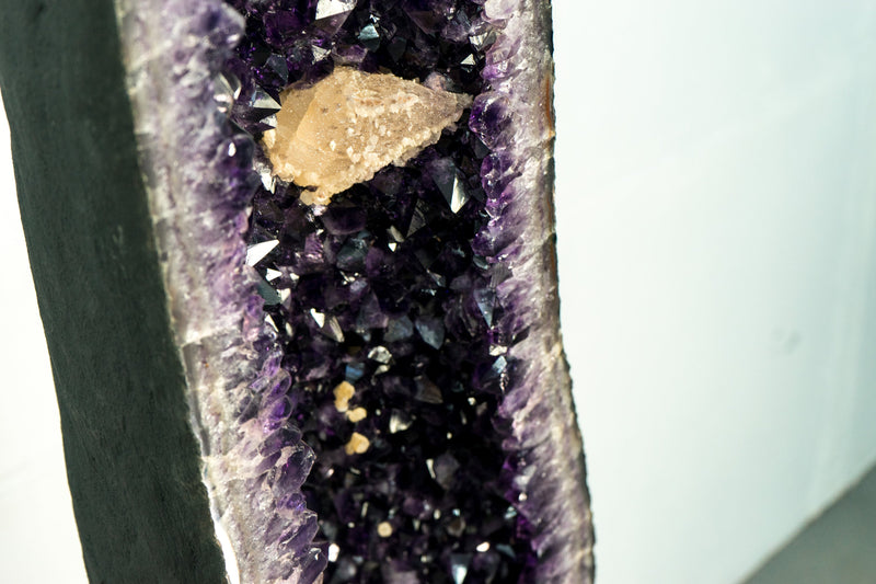 Pair of High-Grade, 6 Ft Tall Giant Amethyst Cathedral Geodes with Intact Large Calcite