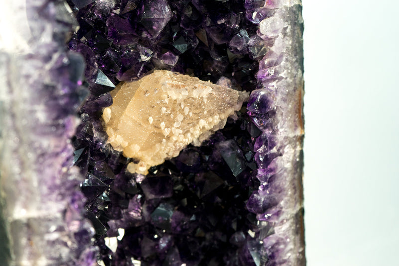 Pair of High-Grade, 6 Ft Tall Giant Amethyst Cathedral Geodes with Intact Large Calcite