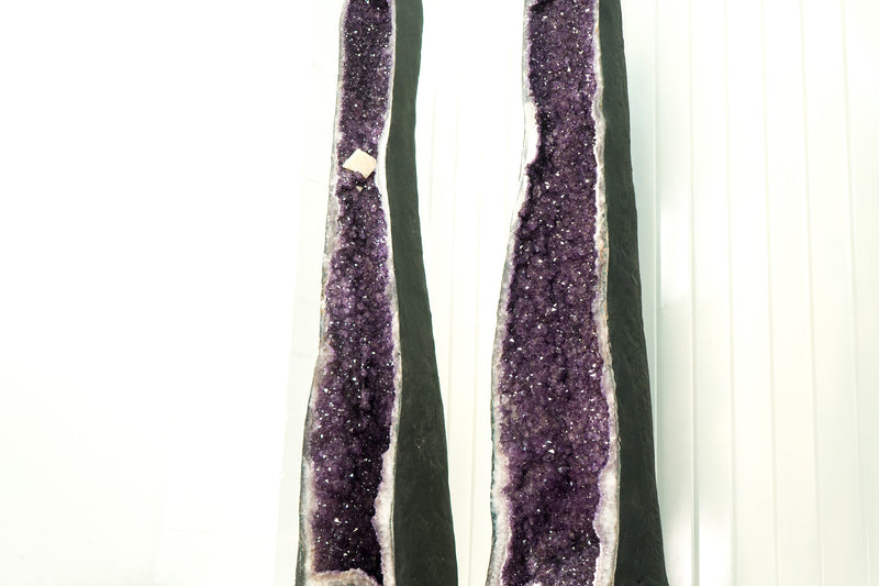 Pair of X-Tall 5.5 Ft. Amethyst Cathedral Geodes with Shiny Lavender Purple Amethyst