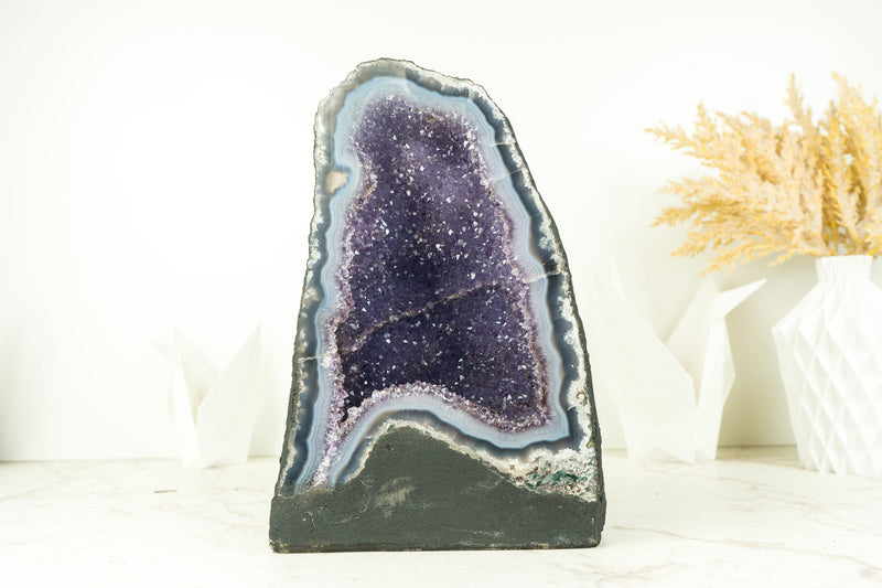 Blue Lace Agate Geode with Galaxy Lavender Amethyst Druzy