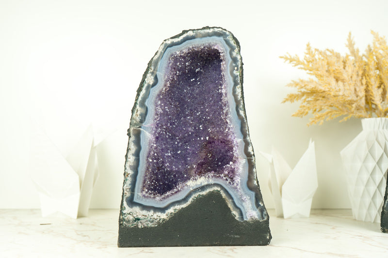 Small Blue Lace Agate Geode with Galaxy Lavender Amethyst Druzy