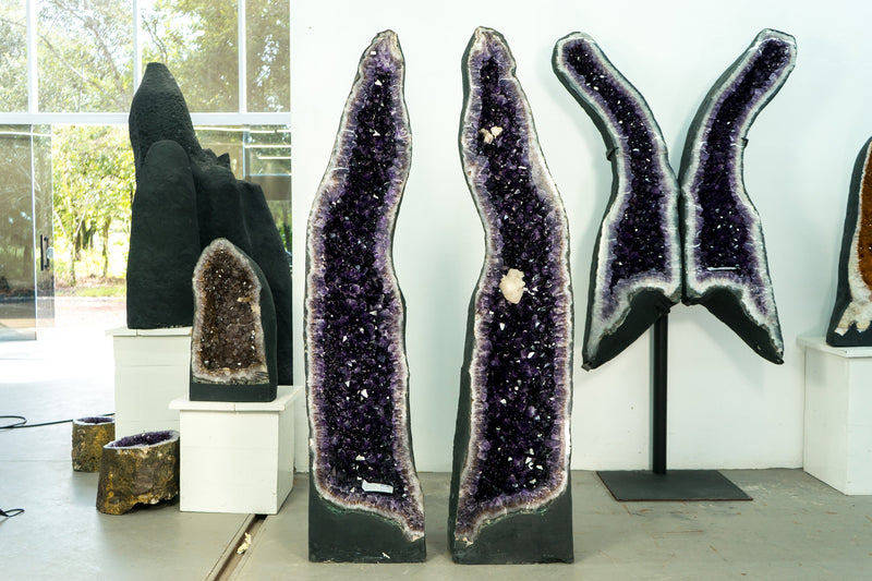 5.7 Ft Tall, 750 Lb Amethyst Cathedral Geodes Pair with AAA High-Grade Deep Purple Amethyst
