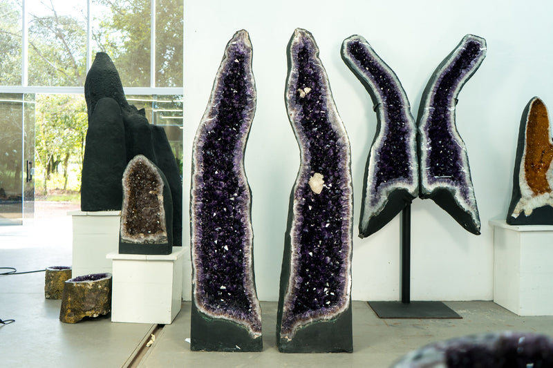 5.7 Ft Tall, 750 Lb Amethyst Cathedral Geodes Pair with AAA High-Grade Deep Purple Amethyst