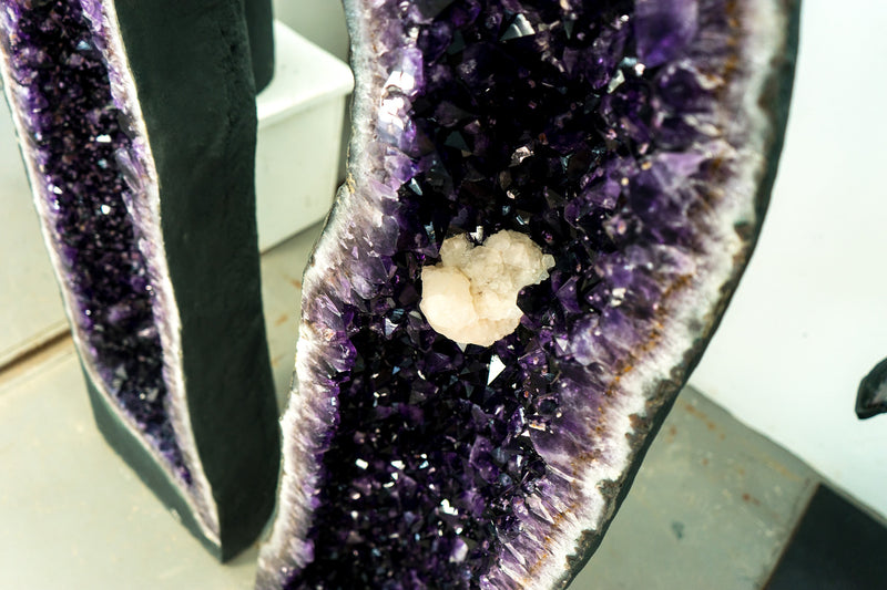 5.7 Ft Tall, 750 Lb Amethyst Cathedral Geodes Pair with AAA High-Grade Deep Purple Amethyst